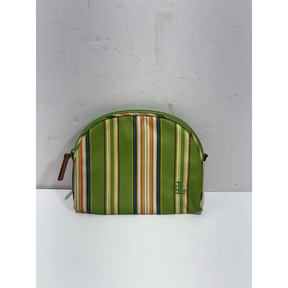Lauren Ralph Lauren Zippered Makeup Bag Cosmetic Clutch Green Yellow Striped